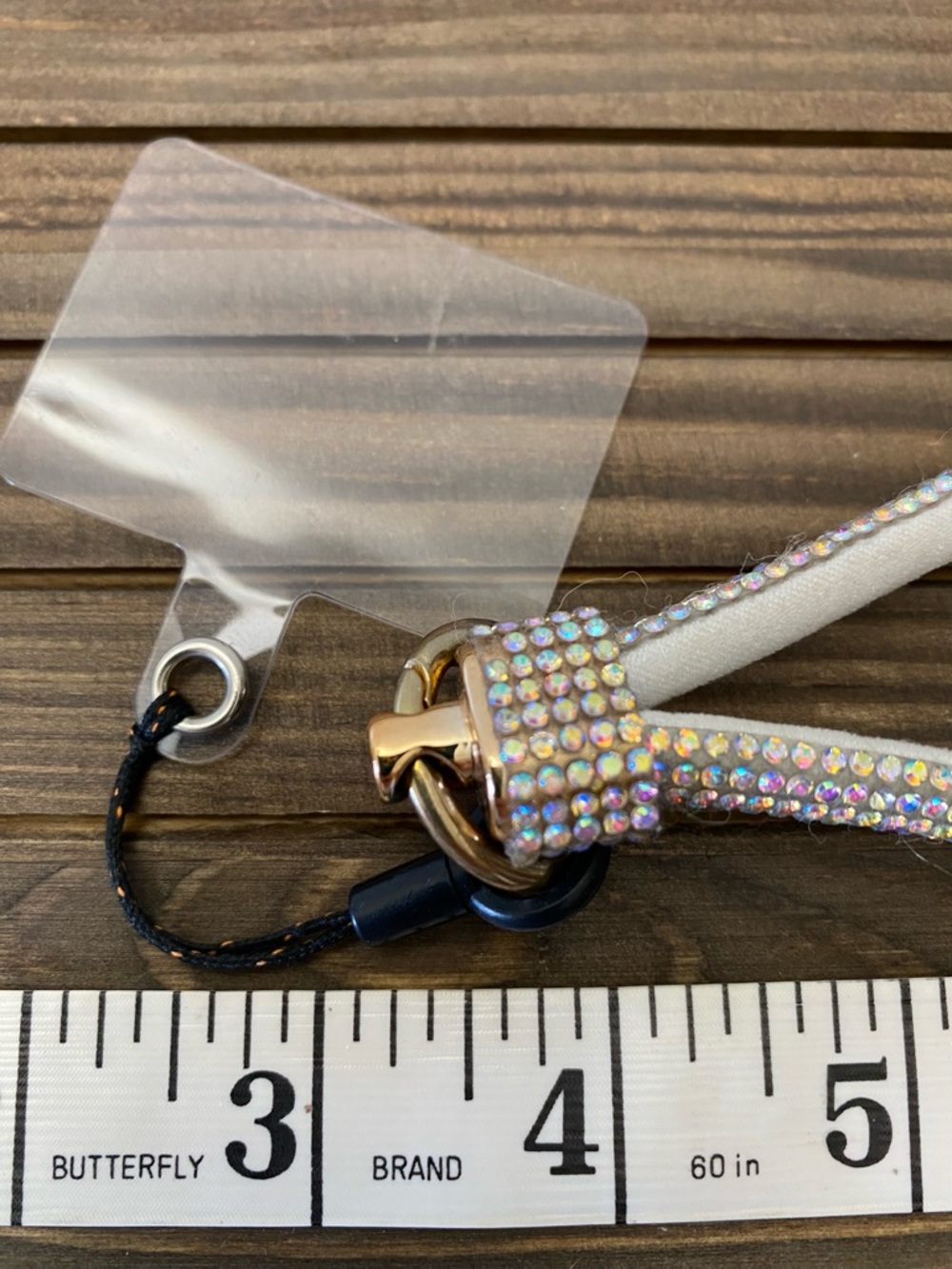 Rhinestone Phone Wrist Strap White Crystal-Embellished Lanyard Gold Clip - Picture 7 of 11